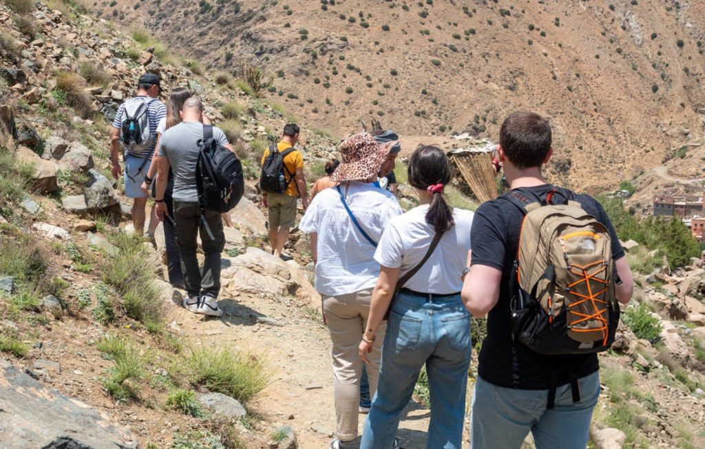 Hiking at Ourika Valley in Atlas Mountains, Morocco stock photo