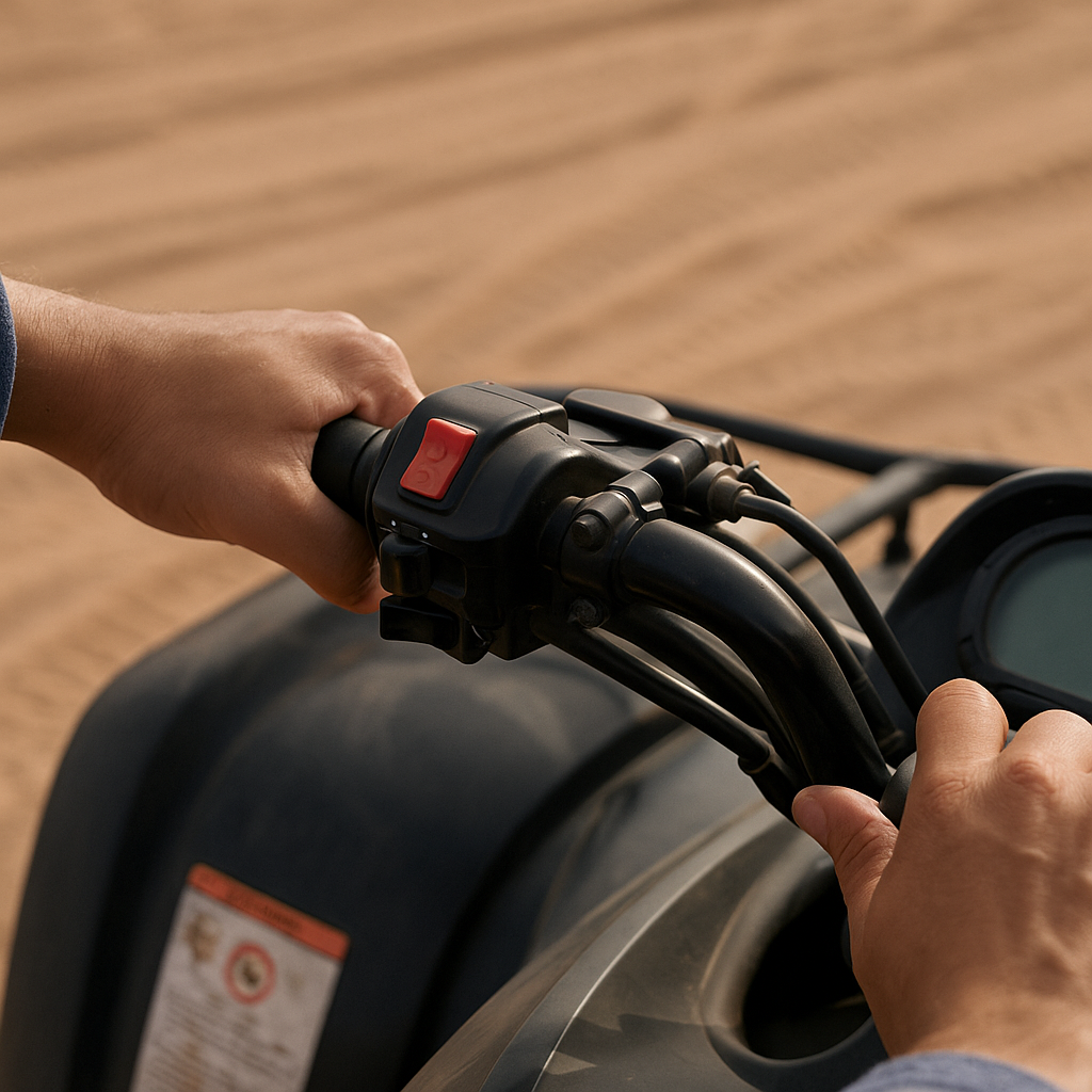 Learning to Ride a Quad Bike hands on quad bike handlebars